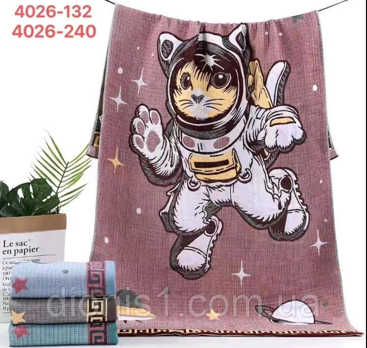 Рушник лицьовий льон Кіт Космонавт розмір 50х90 12 шт., фото 1