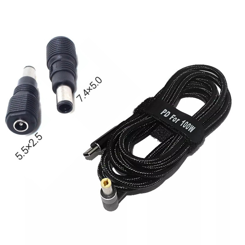 Кабель для підзаряджання HP 100W Type-C на DC5.5×2.5 і перехідник DC 7.4 × 5.0