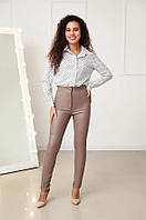 Стильные кожаные брюки женские "Casual" (тонкие) Мокко, 42
