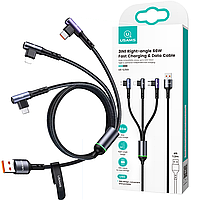 Кабель универсальный угловой 3-in-1 USAMS U80 Right-angle 66W Fast Charging & Data Cable US-SJ561 Black