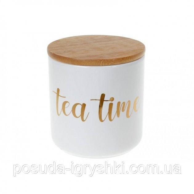 Банка керамічна 550 мл з бамбуковою кришкою Tea Time білий з золотом BonaDi 304-924