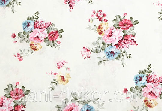 Сатин (бавовняна тканина) троянди, букети на білому (0,85*160), фото 1