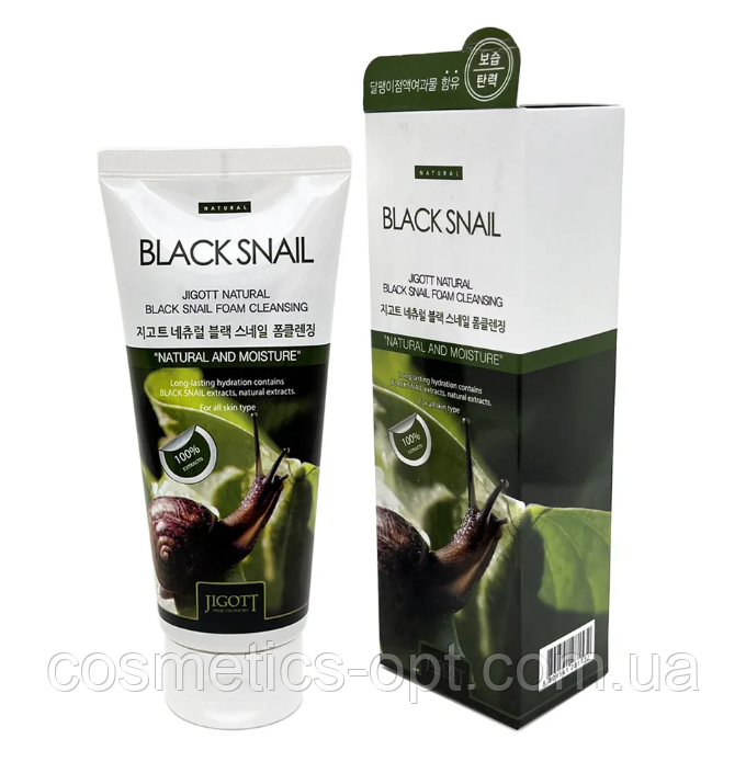 Регенеруюча пінка для вмивання з муцином чорного равлика Jigott Natural Black SnaiL Foam Cleansing, 180 мл