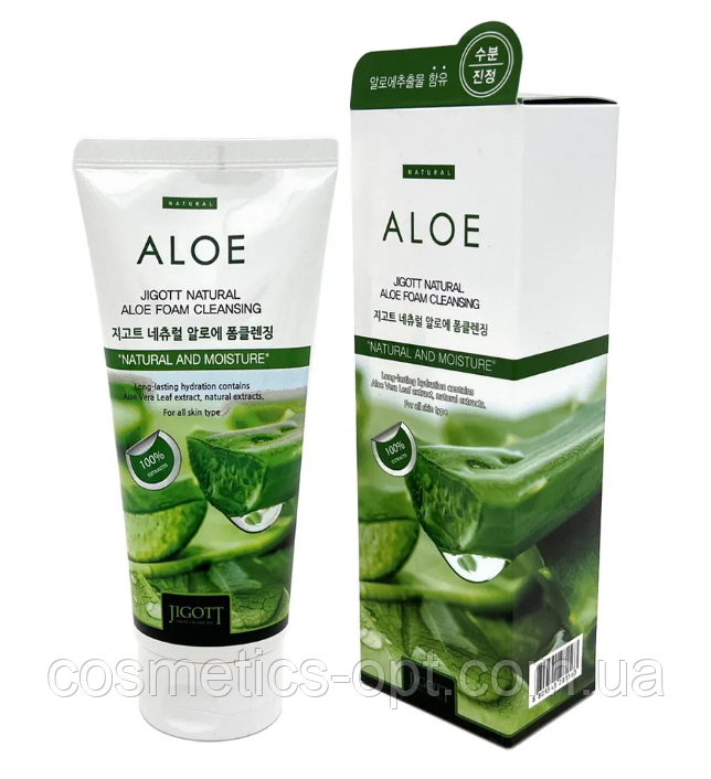 Зволожуюча пінка для вмивання з алое віра Jigott Natural Aloe Foam Cleansing, 180 мл