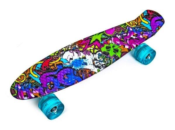 Пені Борд Penny Board 22" Graffiti Violet Графіті фіолетовий (Світяться колеса)