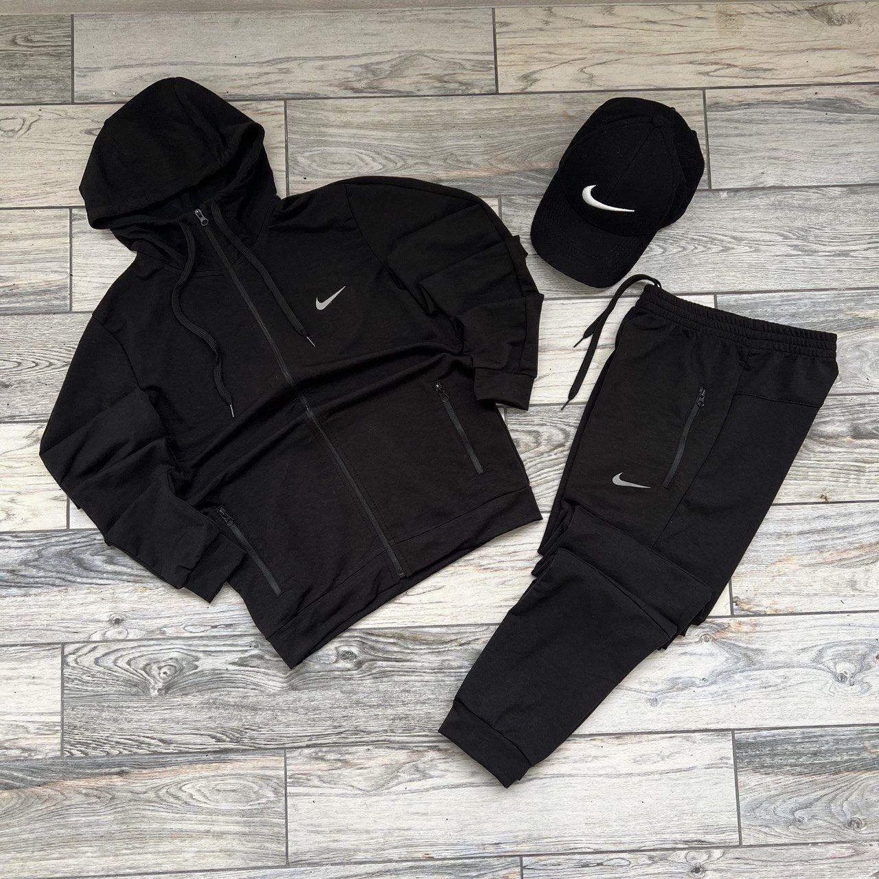 Спортивний костюм чоловічий Nike кепка весняний осінній літній чорний кофта штани бейсболка найк, фото 1