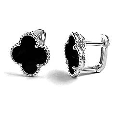 Сережки Клевер онікс срібло