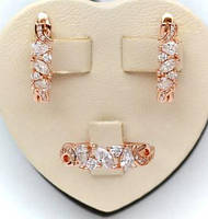 Женский комплект серьги и кольцо 18,19,20 р, позолоченный из медзолота