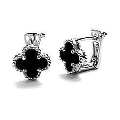 Сережки Клевер онікс срібло