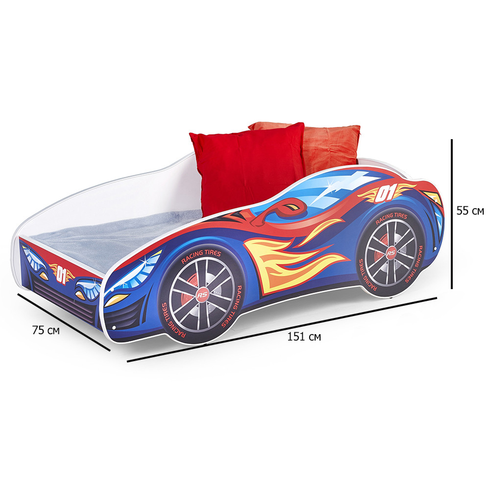 Дитяче ліжко машина Speed 151х75х55 см різнокольорове з ламелями та матрацом