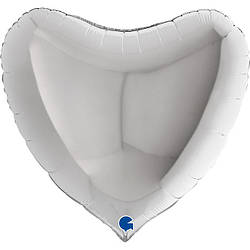 Фольговане серце срібло 90 см (з гелієм)