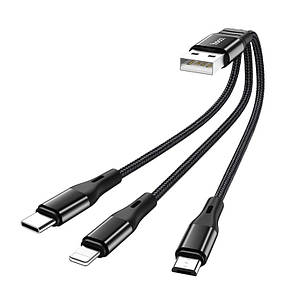 Кабель для зарядки телефона/ смартфона 3в1 Hoco X47 USB-Micro+Lightning+Type-C 0.25 м Чорний (X47B), фото 1