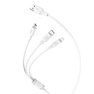 Кабель для зарядки телефона/ смартфона Hoco X25 USB-Micro+Lightning+Type-C 2 A 1 м Білий (X25W), фото 3