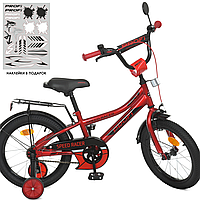 Детский велосипед 16 дюймов двухколесный с приставными колесами Prof1 16д Y16311 красный