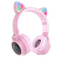 Беспроводные Bluetooth наушники HOCO W27 с микрофоном Led подсветкой розовые