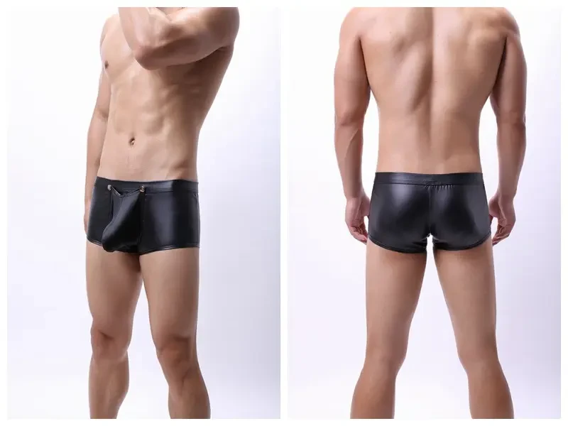 Чорні чоловічі шорти латексні, труси на кнопках