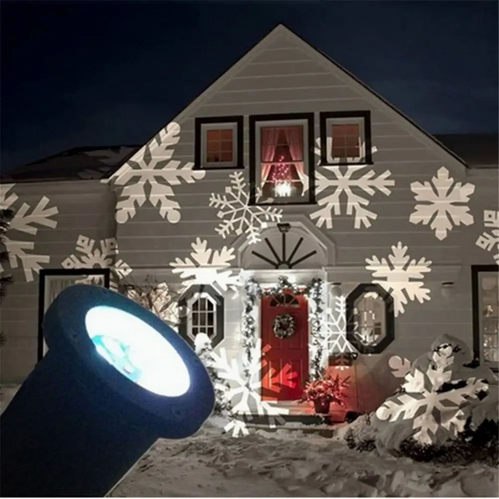 Декоративний вологостійкий новорічний LED-проєктор LED White Snowflake Projector