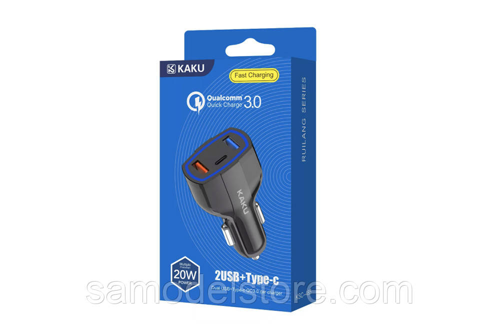 Автомобільний адаптер iKAKU KSC-485 2 USB і Type C 2,4 А, фото 1