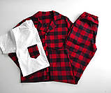 Піжама жіноча 3 в 1 байкова тепла зимова трійка фланелева картата червона футболка сорочка штани, фото 4