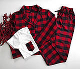Піжама жіноча 3 в 1 байкова тепла зимова трійка фланелева картата червона футболка сорочка штани, фото 6