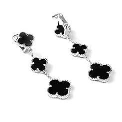 Сережки Клевер онікс срібло