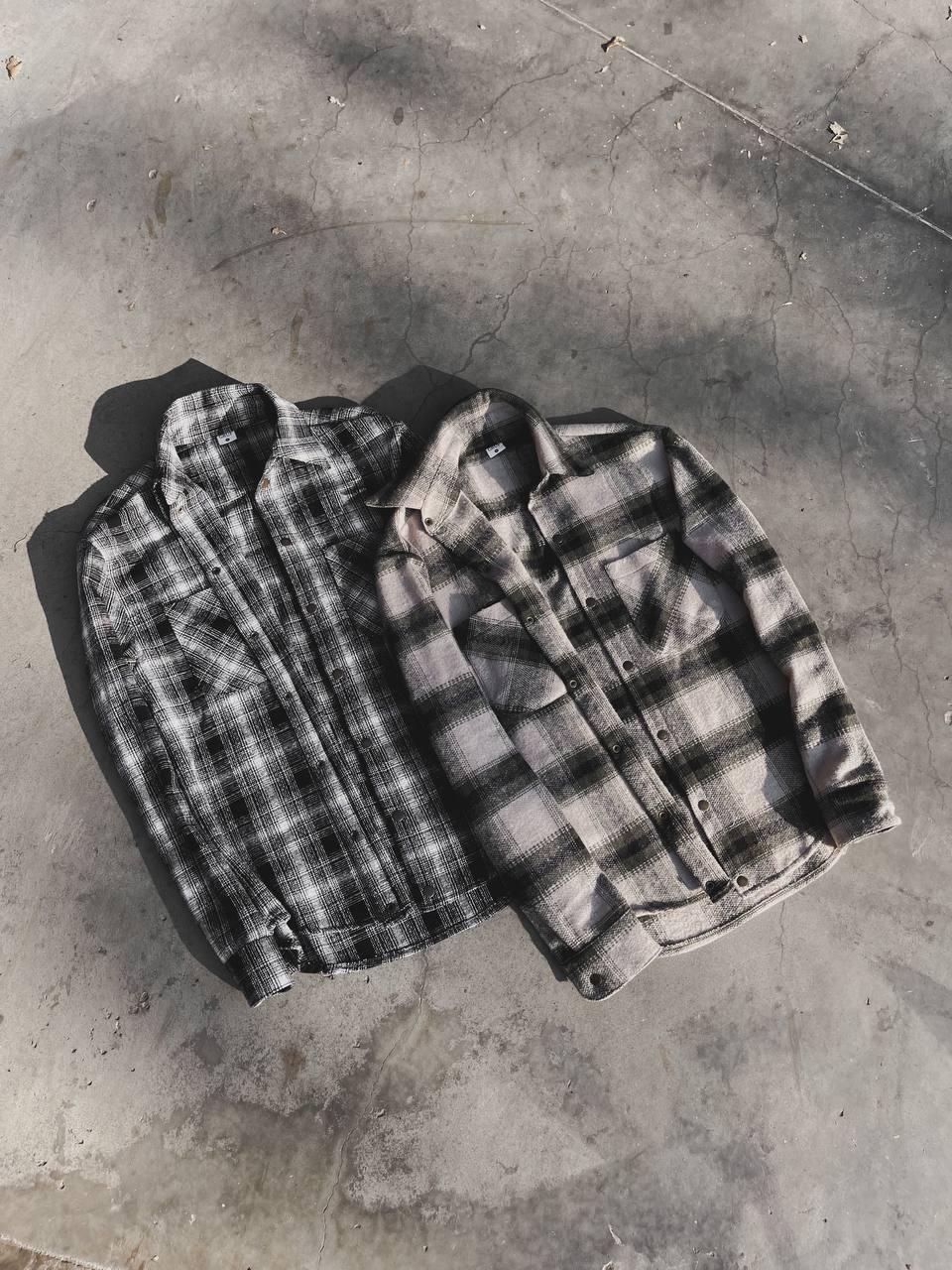 Купить Рубашка байковая в клетку теплая черно-белая мужская c длинным ...