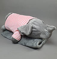 Мягкая игрушка с пледом слоник М 13943 (50) "Слоненя", 2 кольори, розмір ковдри 174х104см, висота іграшки 15см