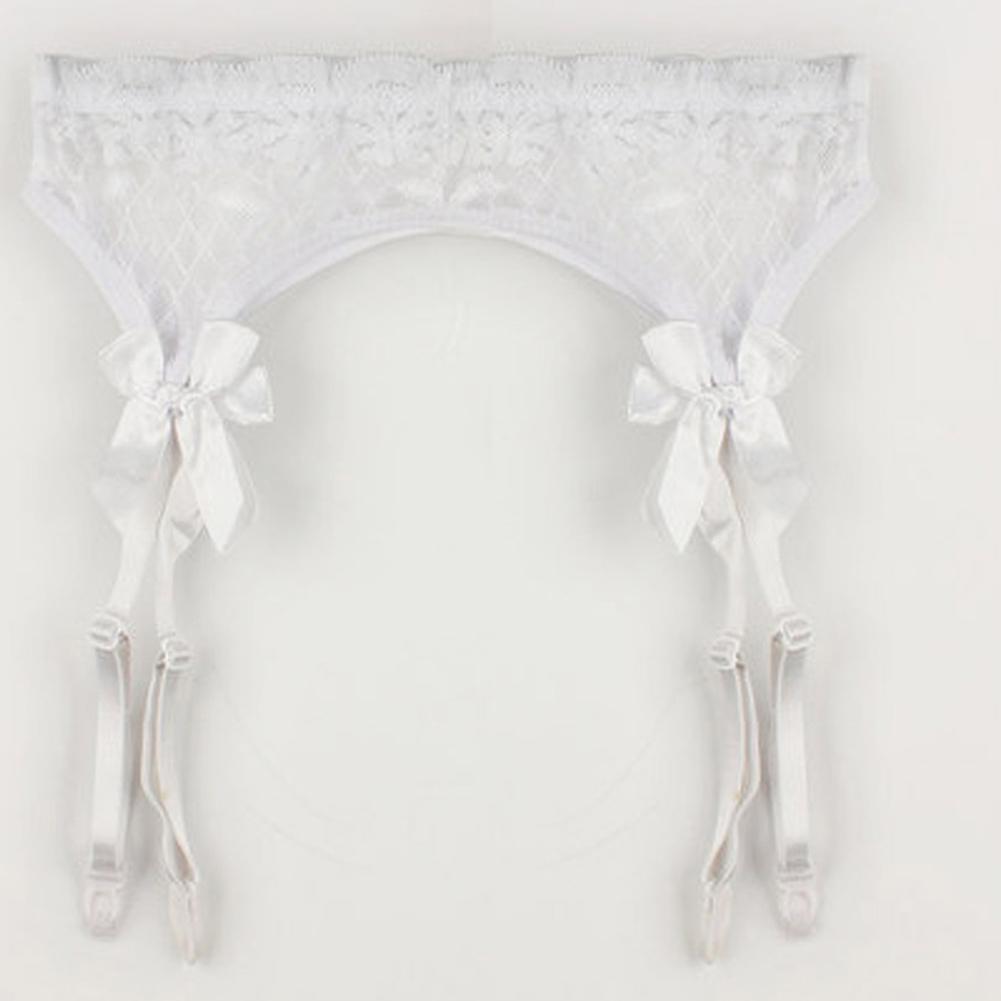 Мереживний жіночий пояс для панчох білого кольору з бантиками (без панчох)
