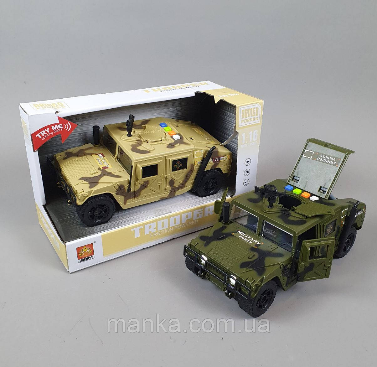 Іграшкова пластикова машинка Іграшка Військовий транспорт Джип WY 610 A (24) інерція, світло, звук, в коробці, фото 1