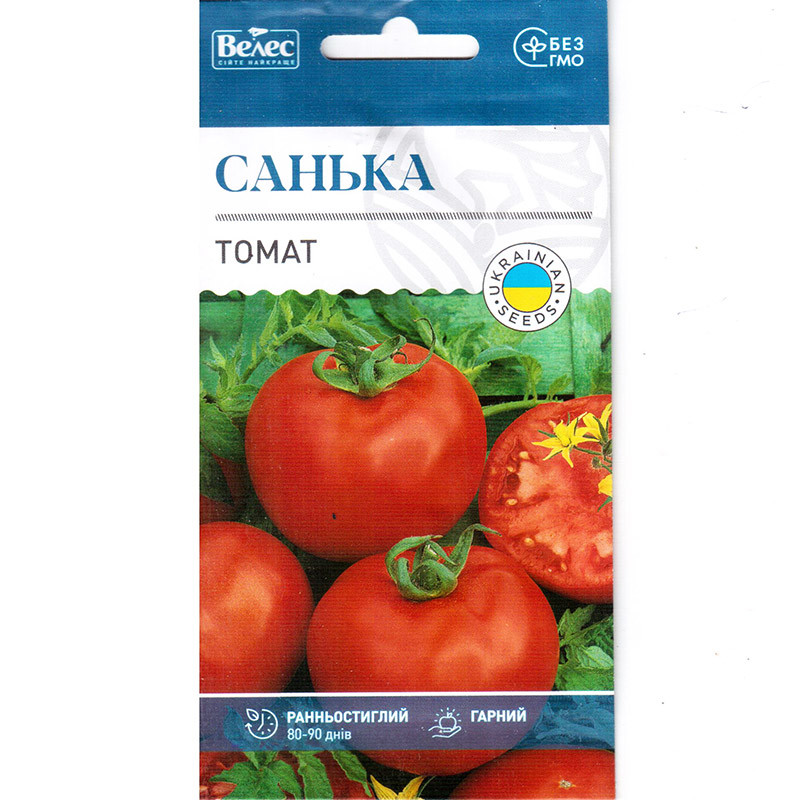 Насіння томату ультрараннього, низькорослого, для відкритого ґрунту і теплиць "Санька" (0,3 г) від ТМ "Велес", фото 1