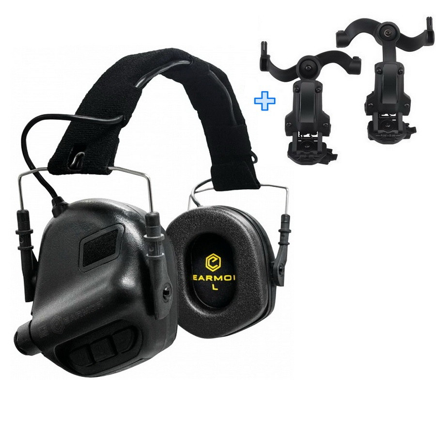 Активні навушники стрільцеві Earmor M31 Black + Premium кріплення на каску шолом (універсальне)