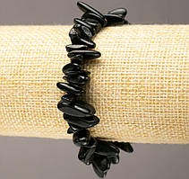 Браслет на резинці з натурального каменю Обсидіан крихта "голка" d-11-20х2-5мм L-18см +- купити біжутерію дешево оптом в інтернеті