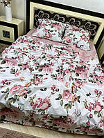 Постельный двухспальный комплект бязь голд люкс персиково-белый цветы.