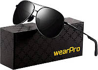 Сонцезахисні окуляри wearPro Polarised-Sunglasses-Mens-Womens-Pilot Sunglasses Unisex UV400 Protection Чорн
