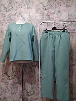 Женский вафельный домашний комплект двойка кофта штаны мятный костюм пижама 42