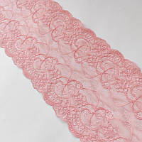 Стрейчевое (эластичное) кружево розового цвета, шириной 18 см.