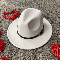 Шляпа Федора унисекс с устойчивыми полями Vogue белая (с черным ремешком)