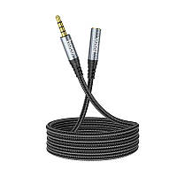 Кабель удлинитель AUX mini-jack 3.5мм на AUX mini-jack 3.5мм Hoco audio extension (1m)