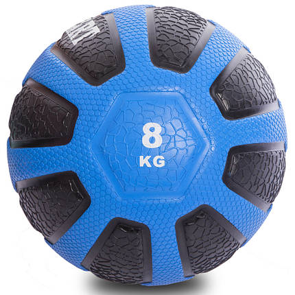 М'яч медичний медбол Zelart Medicine Ball 8кг чорний-блакитний, фото 2