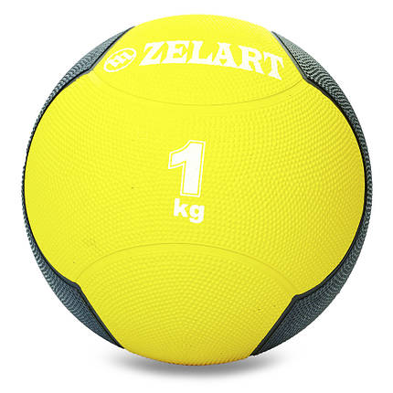 М'яч медичний медбол Zelart Medicine Ball 1кг жовто-чорний, фото 2