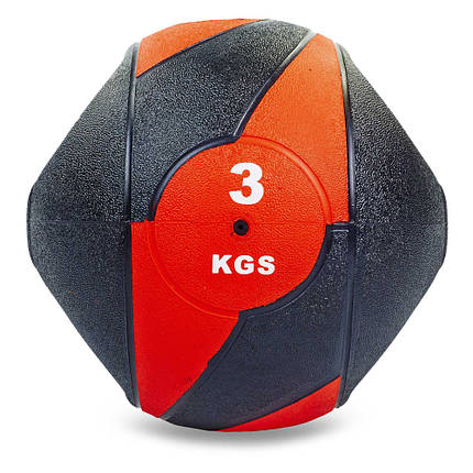 М'яч медичний медбол із двома ручками Record Medicine Ball 3кг чорний-червоний, фото 2