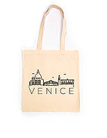Эко-сумка шоппер Венеция розпись ручная работа Бежевый, Без застежки, З карманом всередині