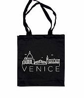 Эко-сумка шоппер Венеция розпись ручная работа З карманом всередині, Без застежки, Чорний