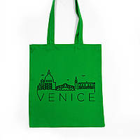 Эко-сумка шоппер Венеция розпись ручная работа Без карману, Без застежки, Зелений