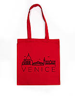 Эко-сумка шоппер Венеция розпись ручная работа Без карману, Без застежки, Червоний
