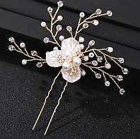 Заколка- шпилька для волос на свадьбу, свадебная шпилька для волос цветок золотого цвета с камнями