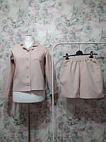 Женский вафельный домашний комплект двойка рубашка шорты розовый костюм пижама 42