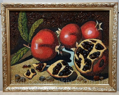 Оригінальний подарунок красива картина з бурштину Гранати, фото 2