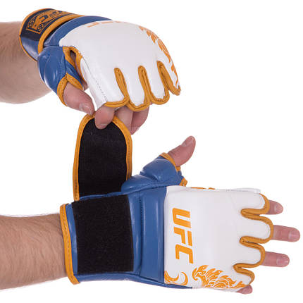 Рукавички для змішаних єдиноборств MMA шкіряні UFC TrueThai L-XL синій-білий, фото 2