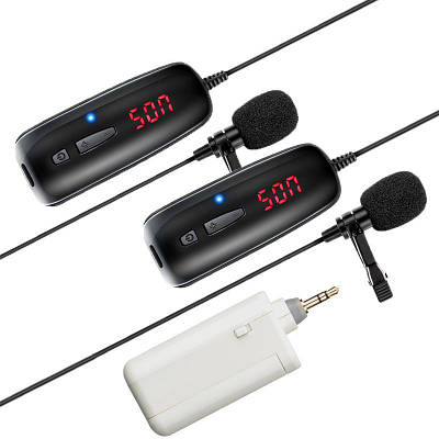Комплект з 2-ма бездротовими петличними мікрофонами Savetek P8-UHF для телефону, смартфону, до 50 метрів